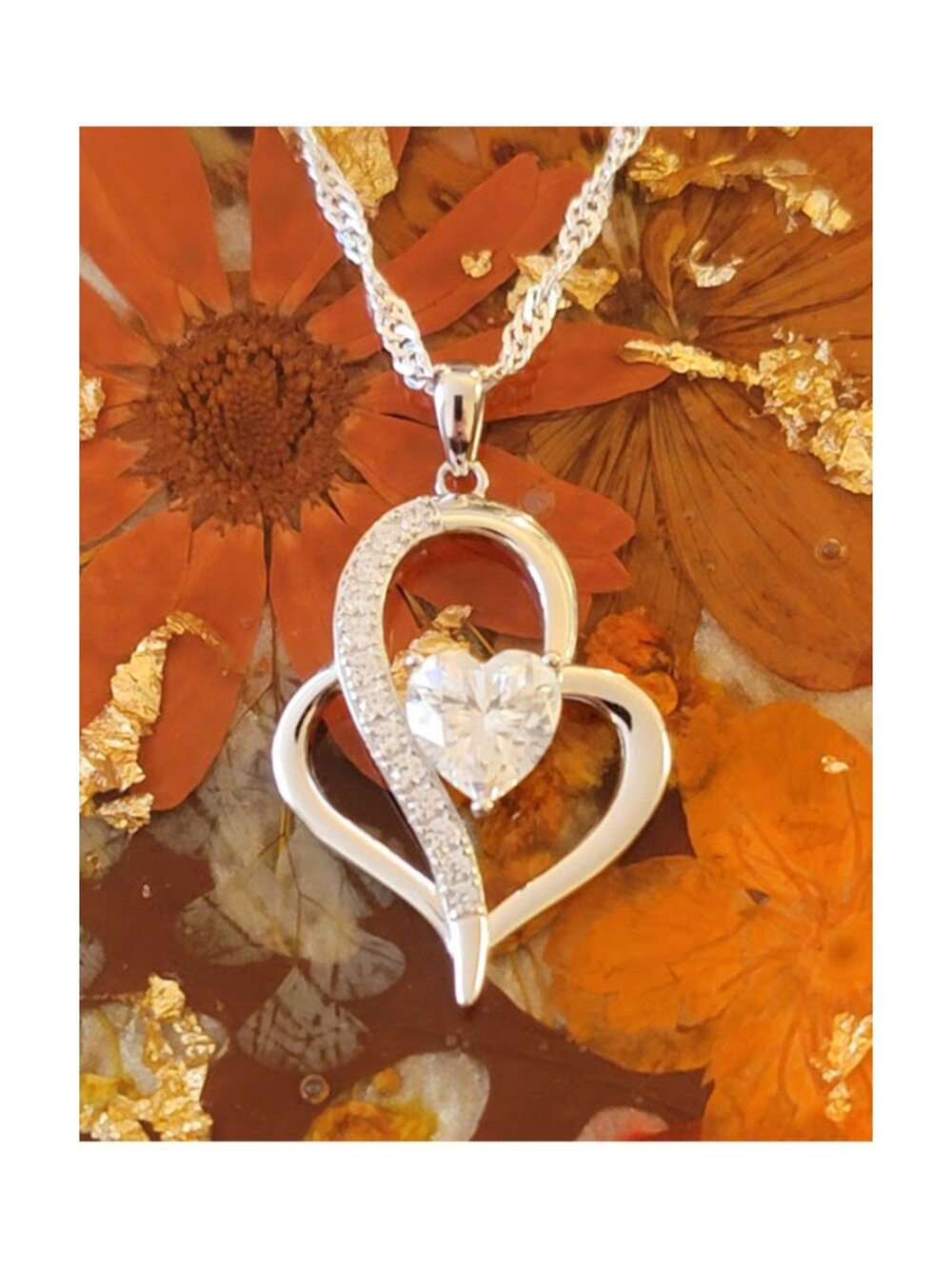 2CT Heart Moissanite Necklace Sterling Silver Singapore Chain Like New